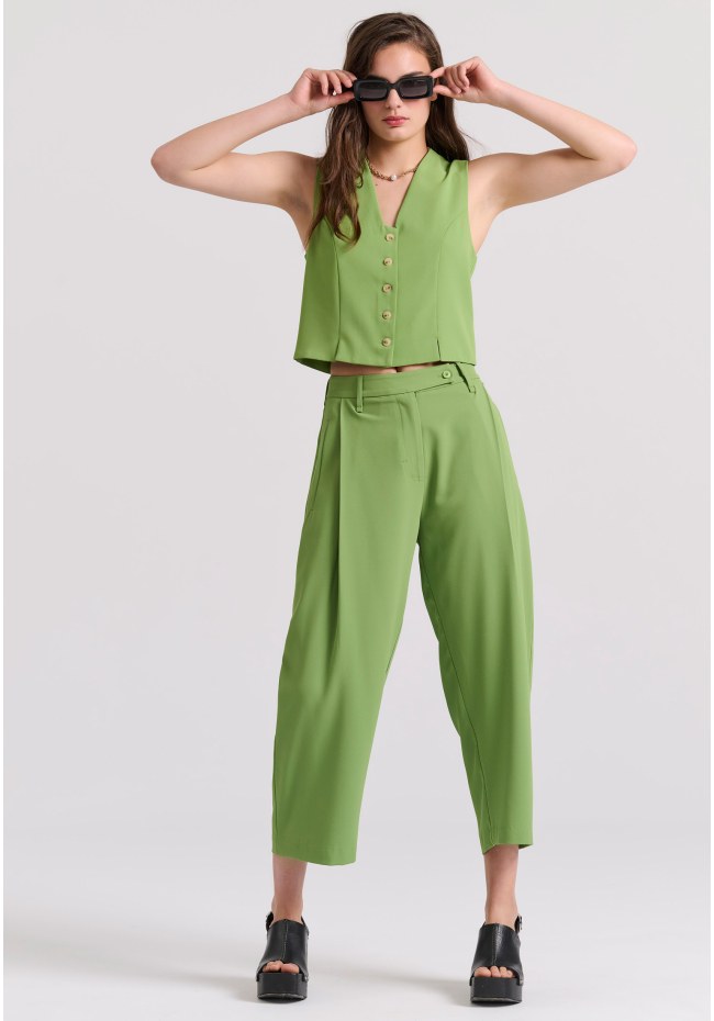 Loose fit cropped παντελόνι με μονή πιέτα