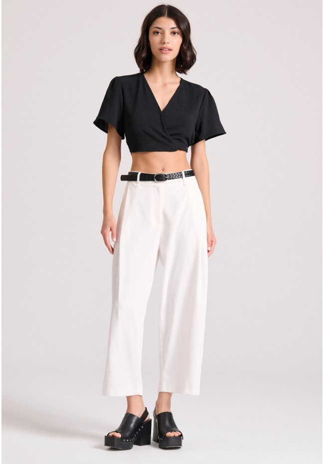Loose fit cropped παντελόνι με μονή πιέτα