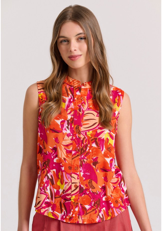 Αμάνικο πουκάμισο με exotic τύπωμα από βισκόζη