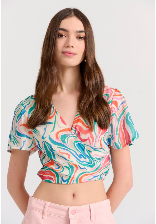 All over printed wrapped cropped top