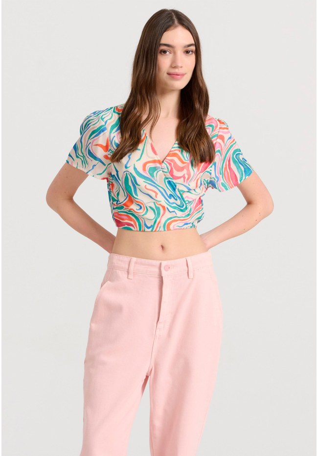 All over printed wrapped cropped top