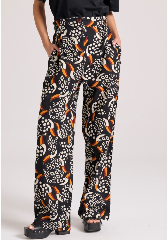 Wide leg παντελόνα με exotic τύπωμα