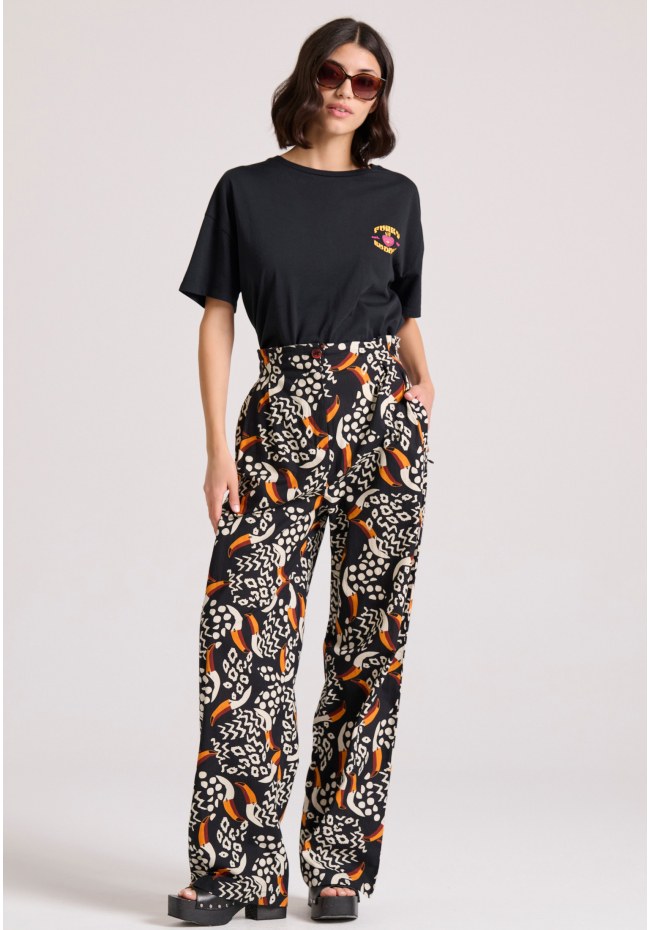 Wide leg παντελόνα με exotic τύπωμα