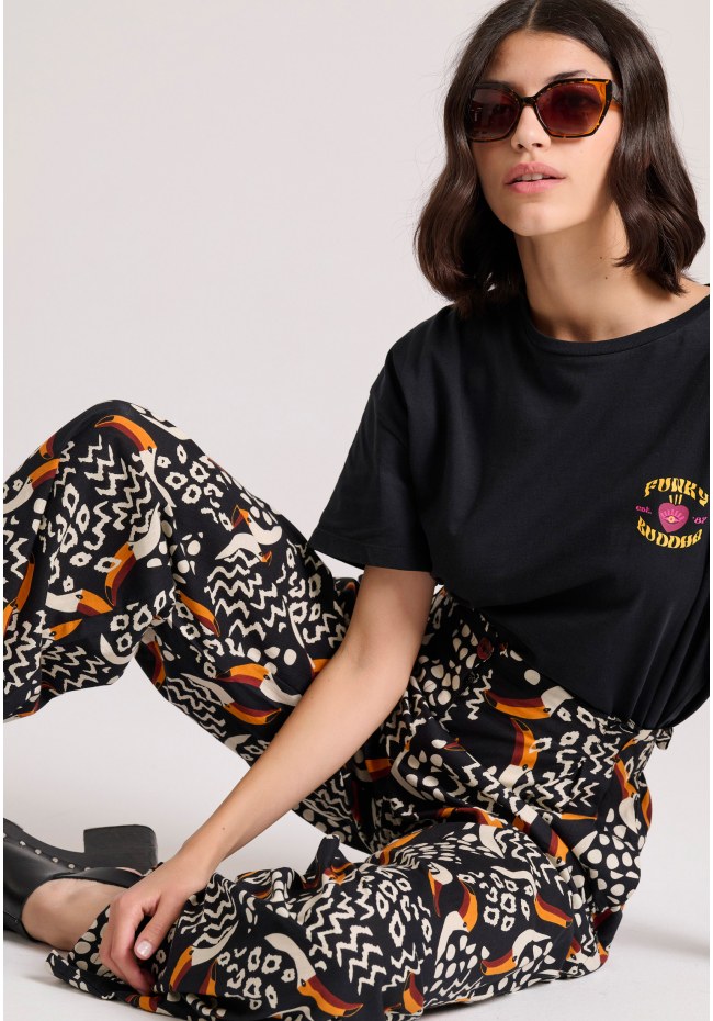 Wide leg παντελόνα με exotic τύπωμα