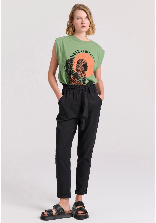 Lyocell blend cropped παντελόνι με ζώνη