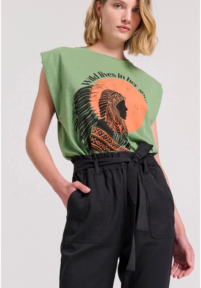 Lyocell blend cropped παντελόνι με ζώνη