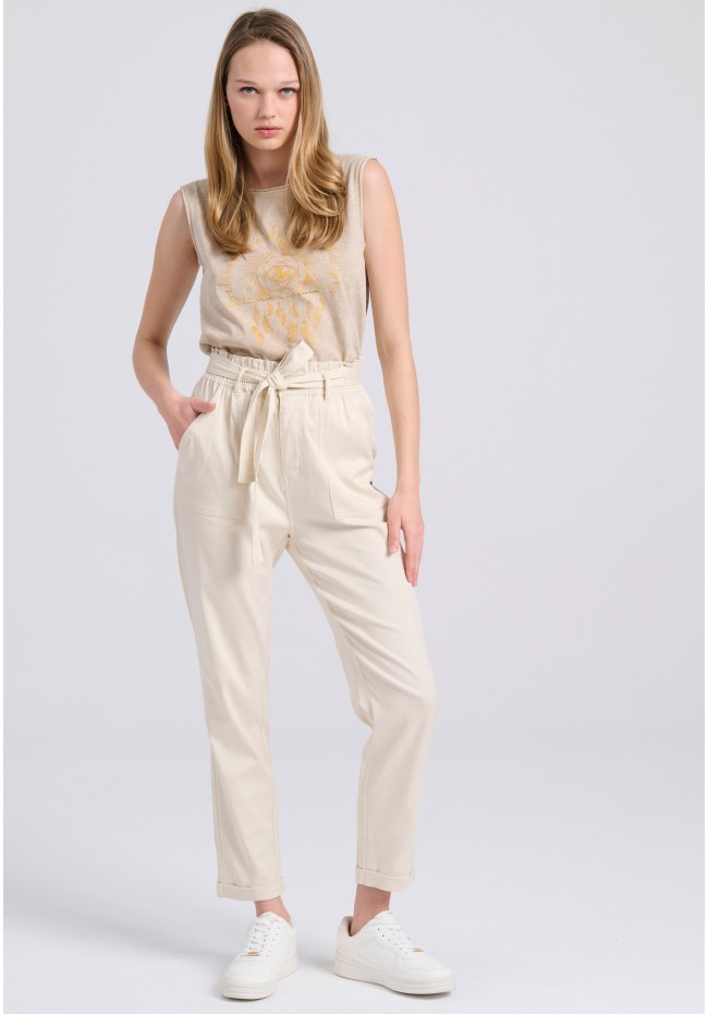 Lyocell blend cropped παντελόνι με ζώνη