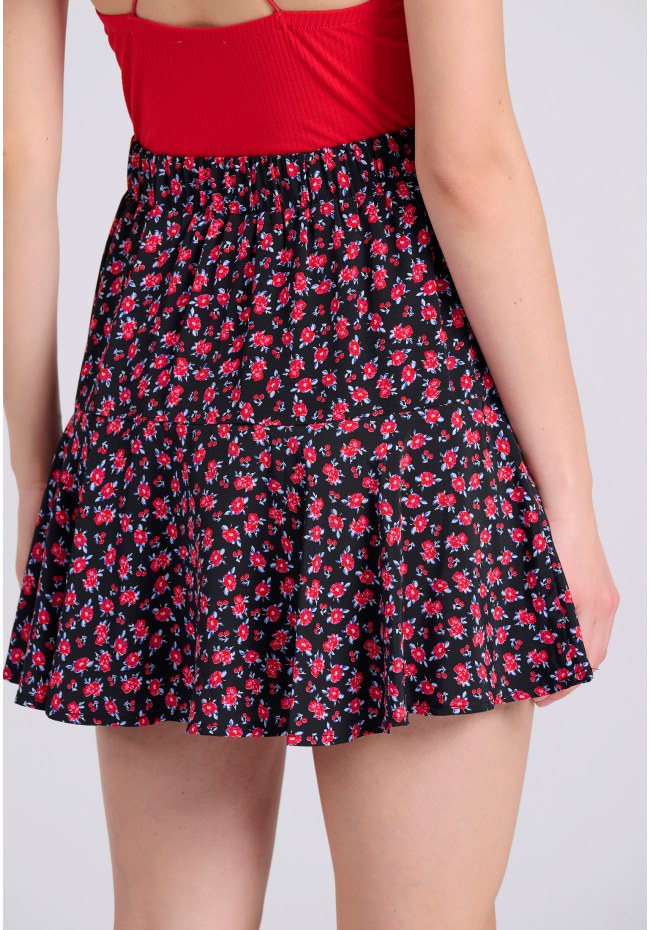 All over printed mini skirt with ruffles