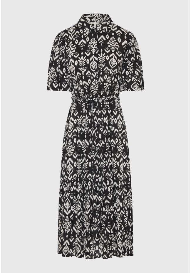 Σεμιζιέ εμπριμέ μάξι φόρεμα με βολάν σε boho look