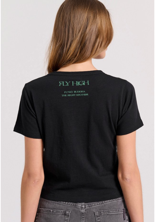 Cropped t-shirt με φωτογραφικό τύπωμα