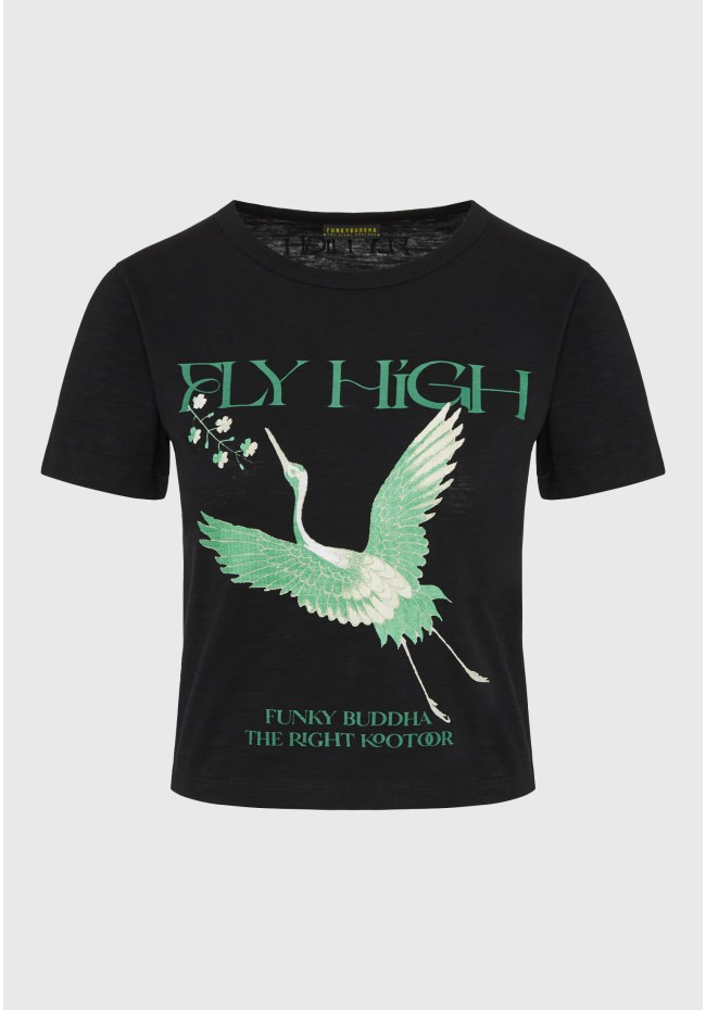 Cropped t-shirt με φωτογραφικό τύπωμα