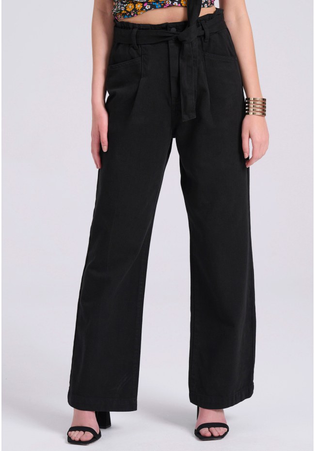 Garment dyed wide leg τζιν παντελόνι