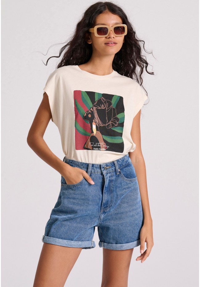 Women's jeans shorts with revere
