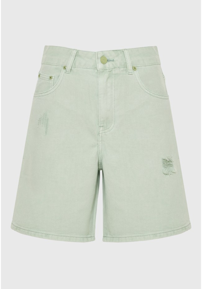 Γυναικεία loose fit garment dyed τζιν βερμούδα