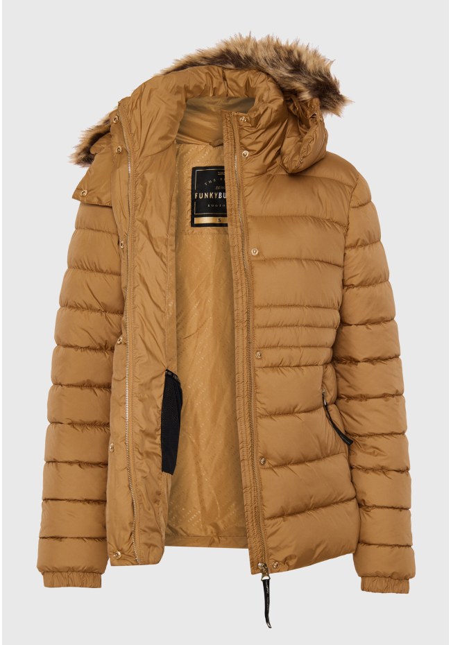 Καπιτονέ puffer μπουφάν με αποσπώμενη γούνα