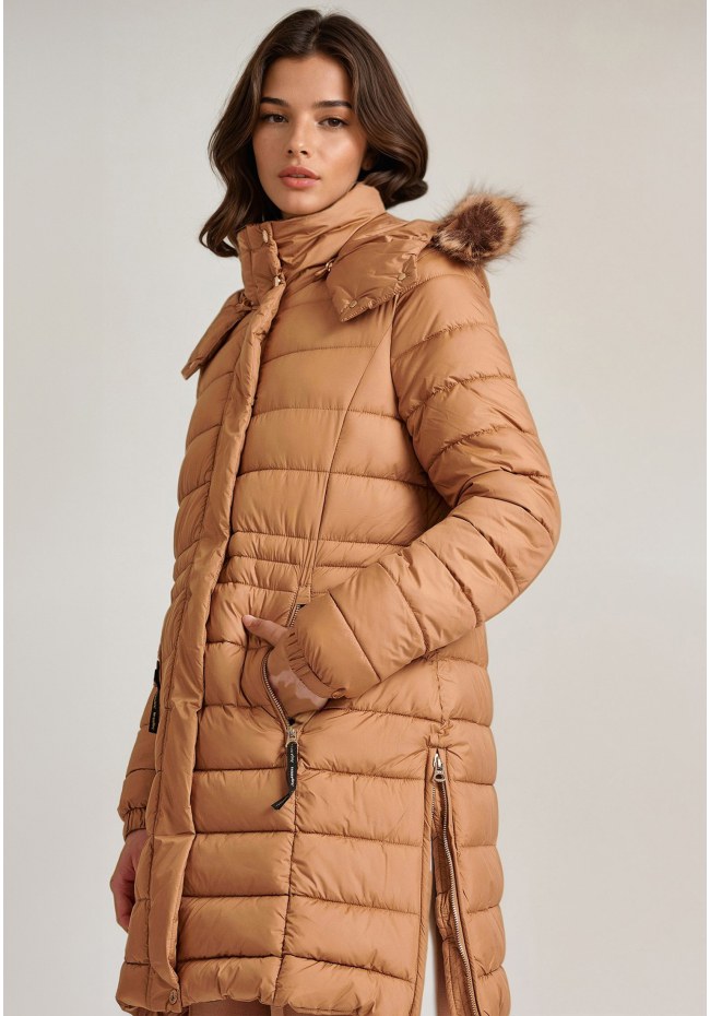 Long fit puffer μπουφάν με αποσπώμενη γούνα
