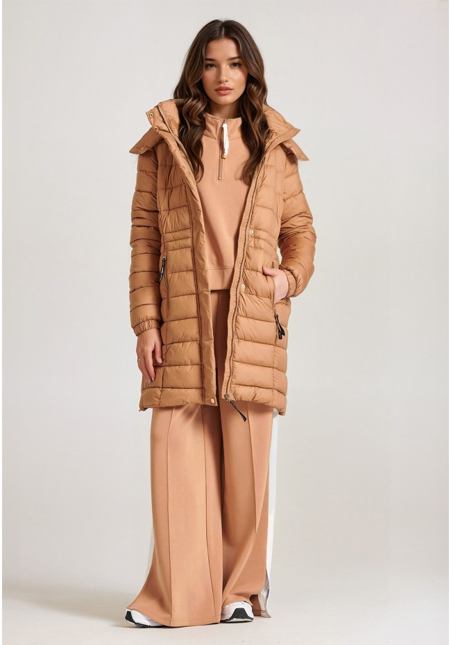 Long fit puffer μπουφάν με αποσπώμενη γούνα