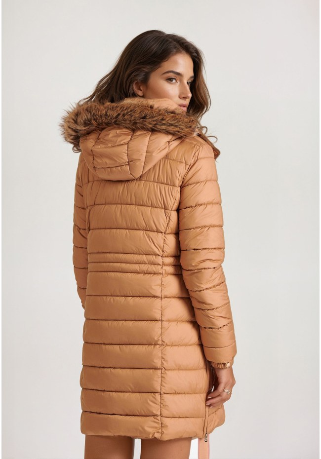 Long fit puffer μπουφάν με αποσπώμενη γούνα