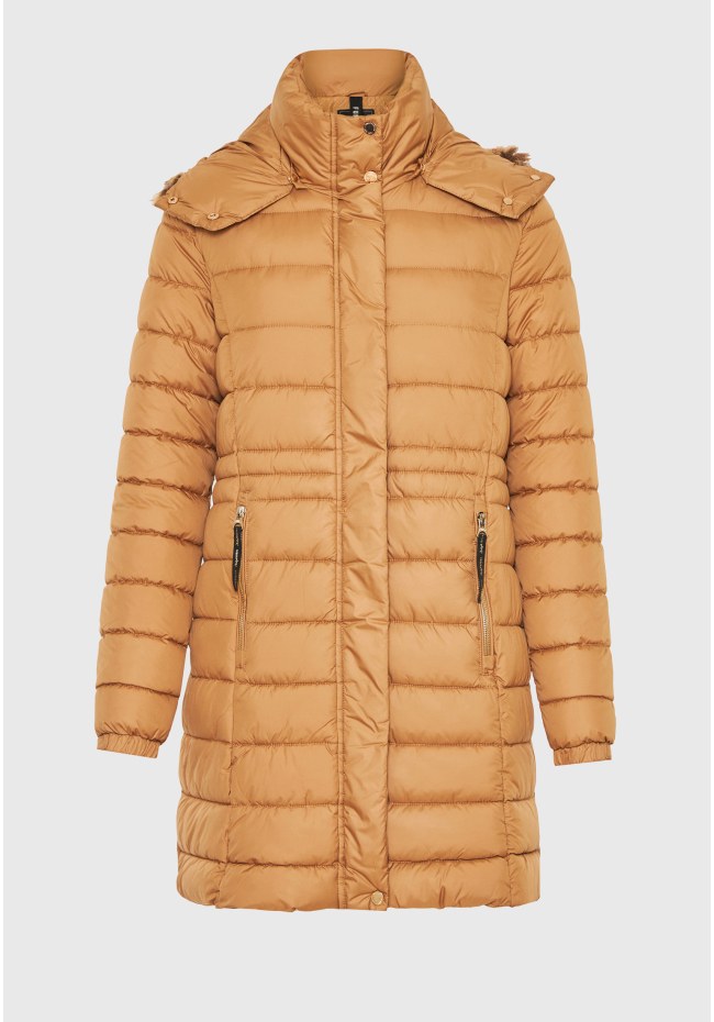 Long fit puffer μπουφάν με αποσπώμενη γούνα