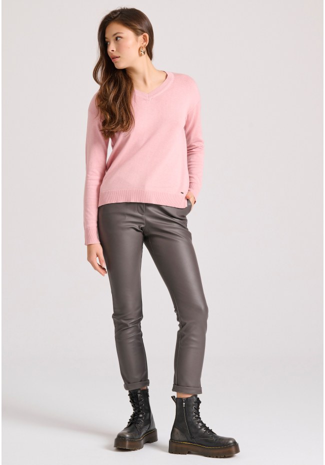 V-neck πλεκτή μπλούζα με βισκόζη