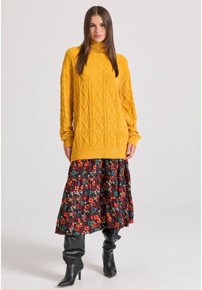 Midi εμπριμέ φούστα με βολάν