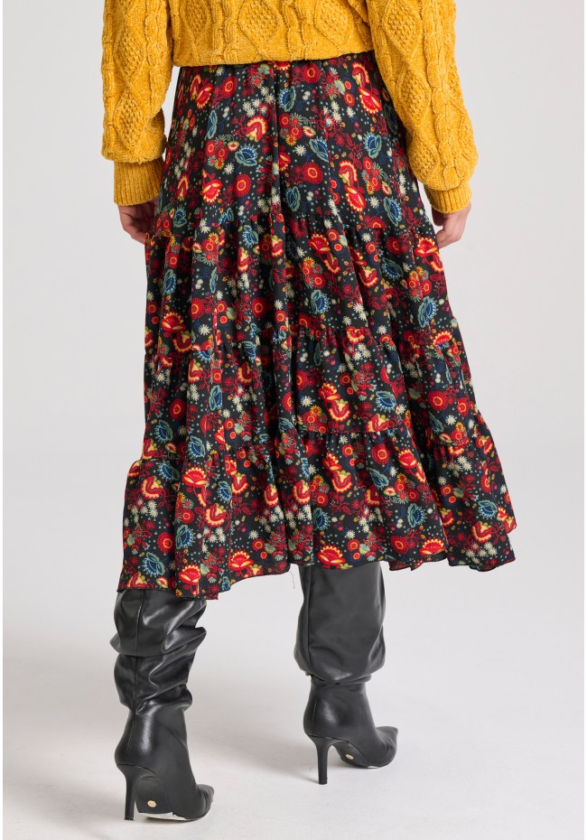 Midi εμπριμέ φούστα με βολάν