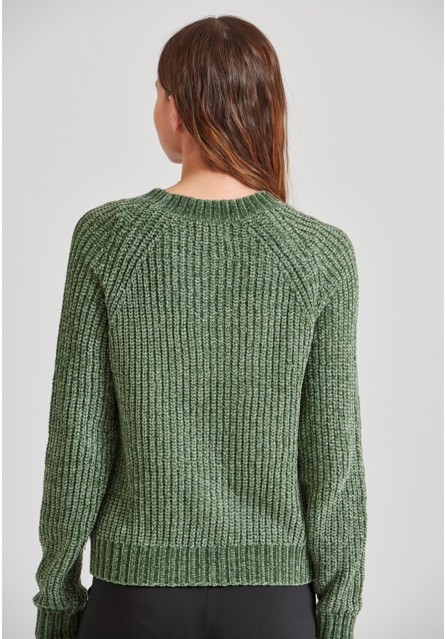 Σενίλ πουλόβερ με στρογγυλή λαιμόκοψη