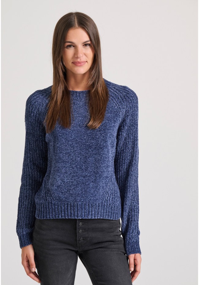 Σενίλ πουλόβερ με στρογγυλή λαιμόκοψη