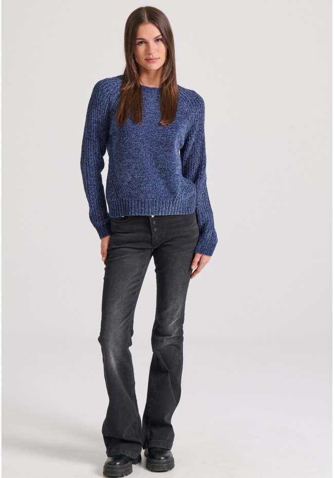 Σενίλ πουλόβερ με στρογγυλή λαιμόκοψη