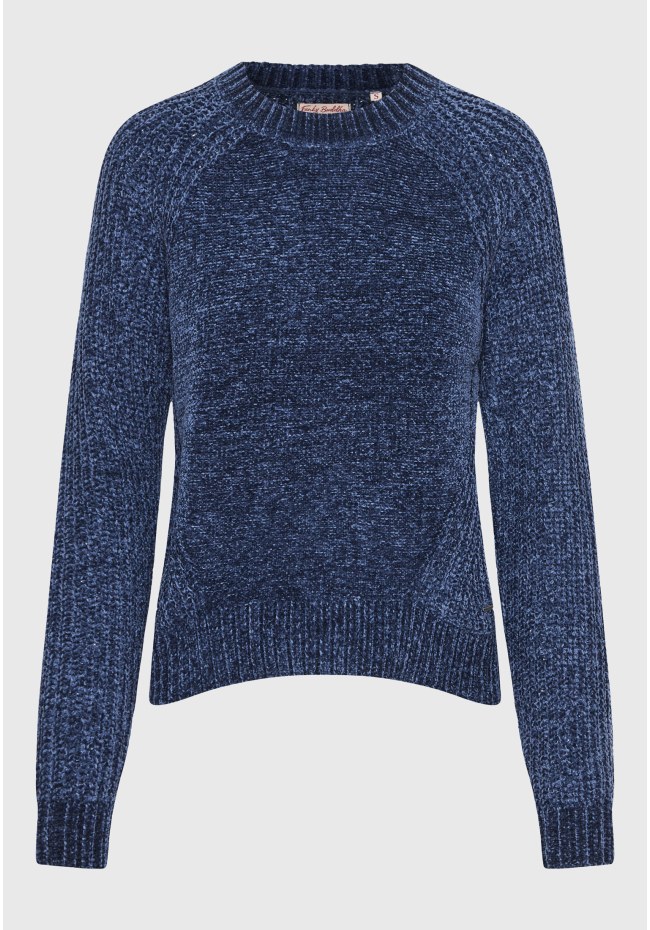 Σενίλ πουλόβερ με στρογγυλή λαιμόκοψη