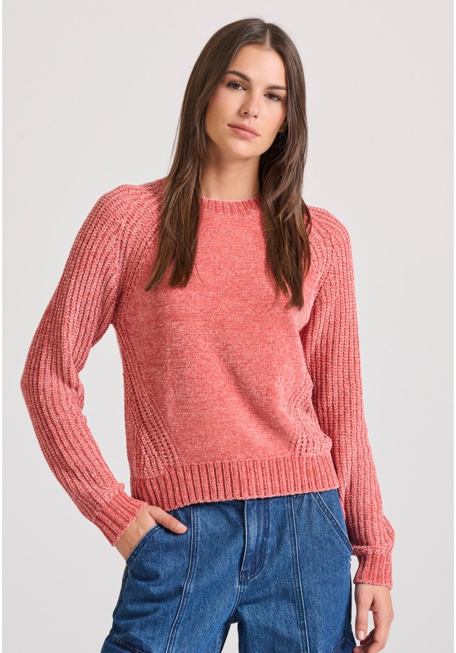 Σενίλ πουλόβερ με στρογγυλή λαιμόκοψη