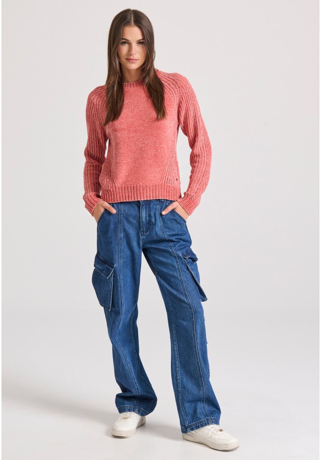 Σενίλ πουλόβερ με στρογγυλή λαιμόκοψη