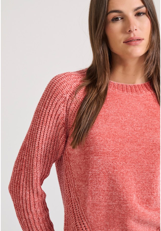 Σενίλ πουλόβερ με στρογγυλή λαιμόκοψη