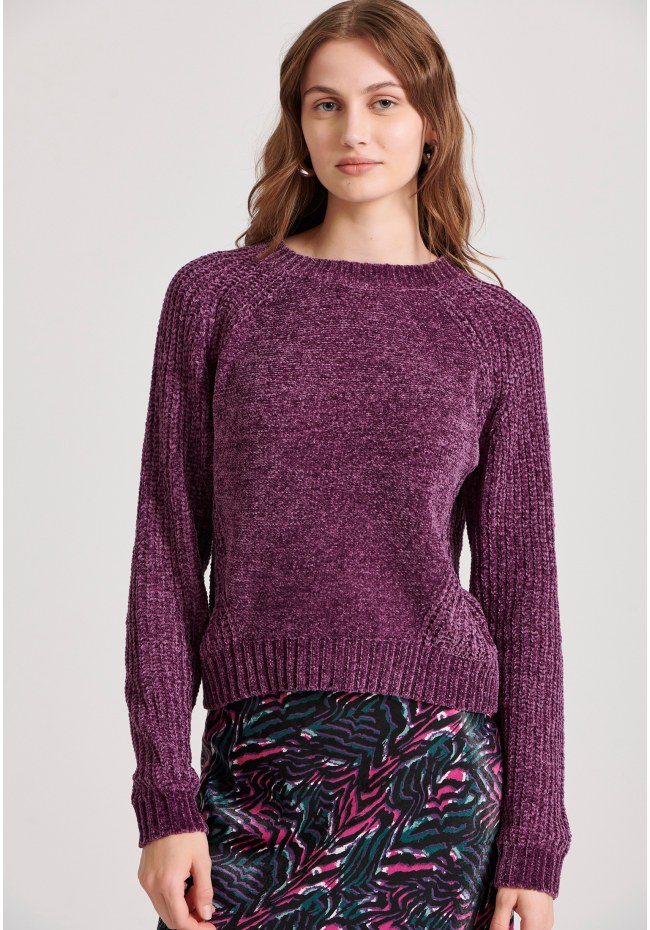 Σενίλ πουλόβερ με στρογγυλή λαιμόκοψη