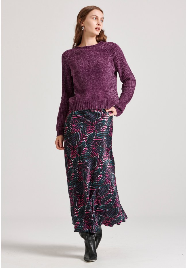 Σενίλ πουλόβερ με στρογγυλή λαιμόκοψη