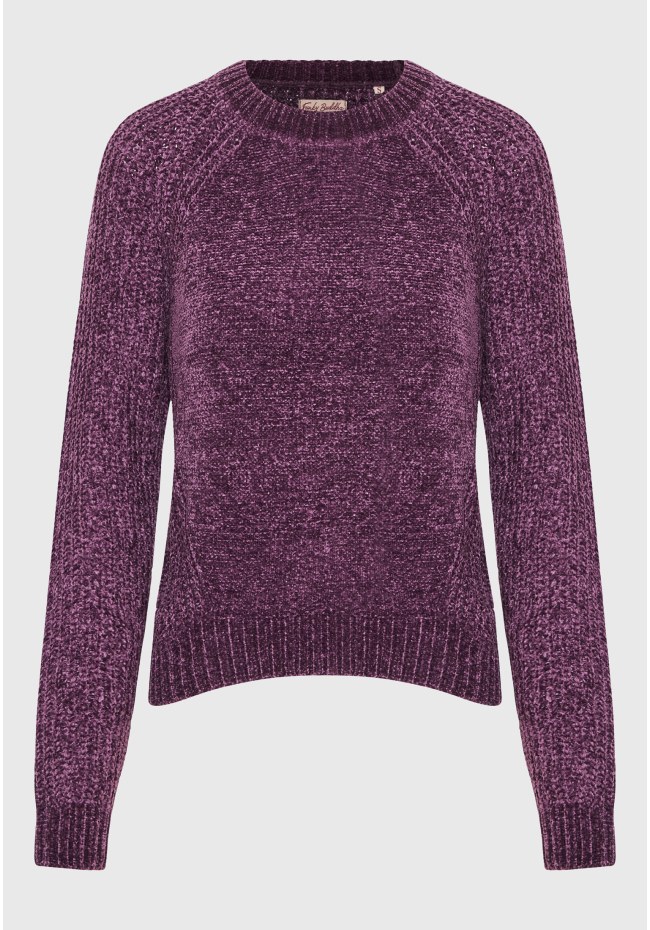 Σενίλ πουλόβερ με στρογγυλή λαιμόκοψη