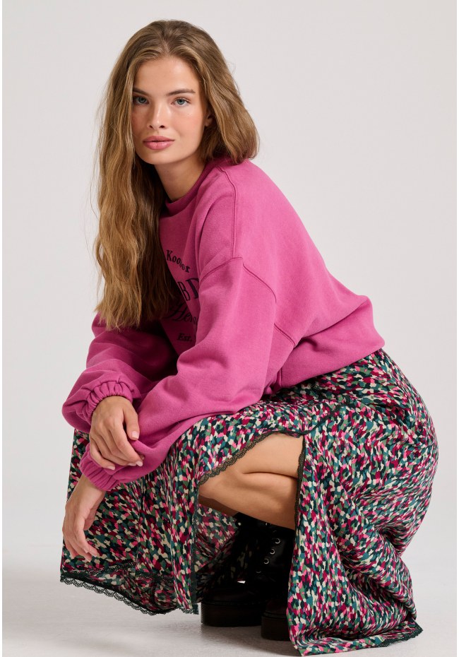 All over printed midi skirt with side slit