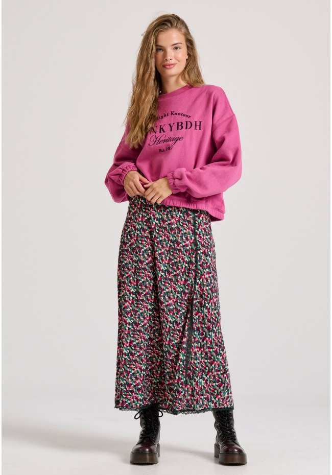 All over printed midi skirt with side slit