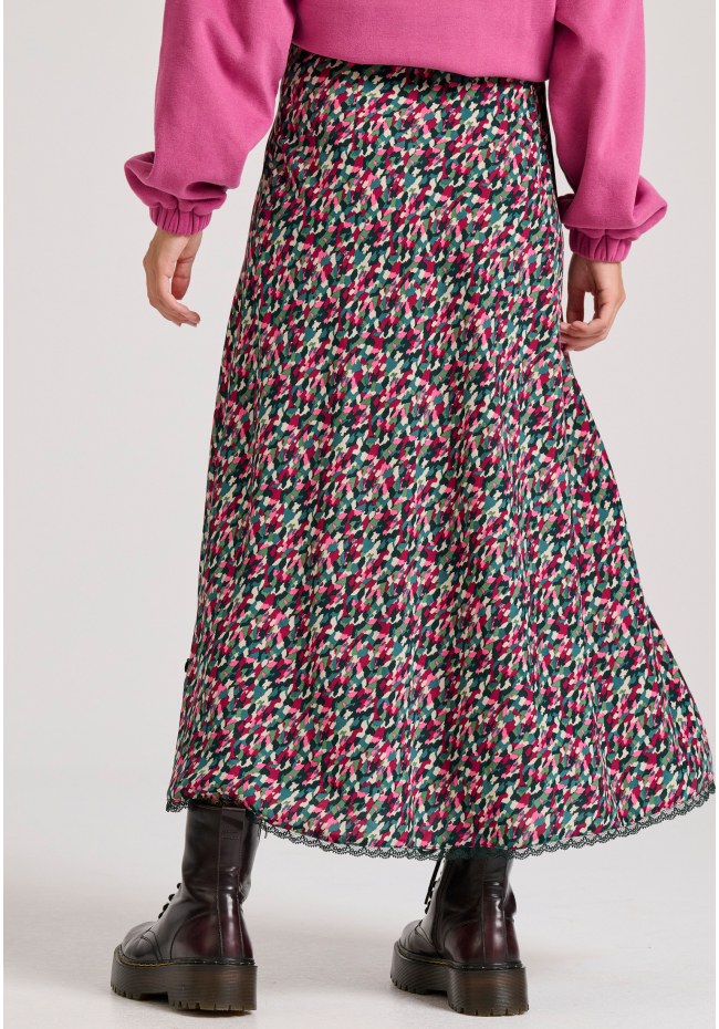 All over printed midi skirt with side slit