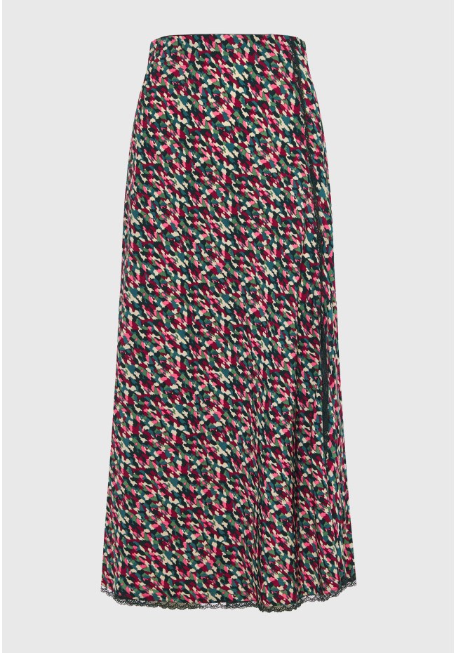 All over printed midi skirt with side slit