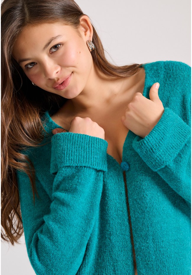 Wool blend πλεκτή ζακέτα με διακοσμητικό κουμπί