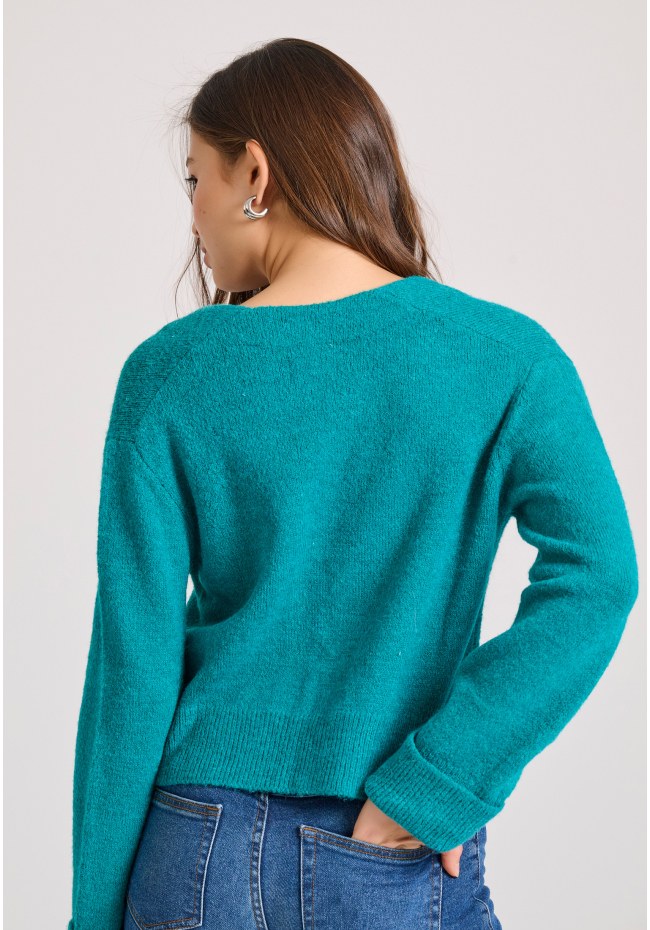 Wool blend πλεκτή ζακέτα με διακοσμητικό κουμπί