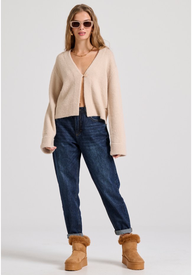 Wool blend πλεκτή ζακέτα με διακοσμητικό κουμπί