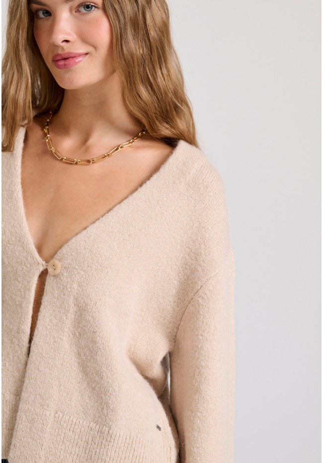 Wool blend πλεκτή ζακέτα με διακοσμητικό κουμπί