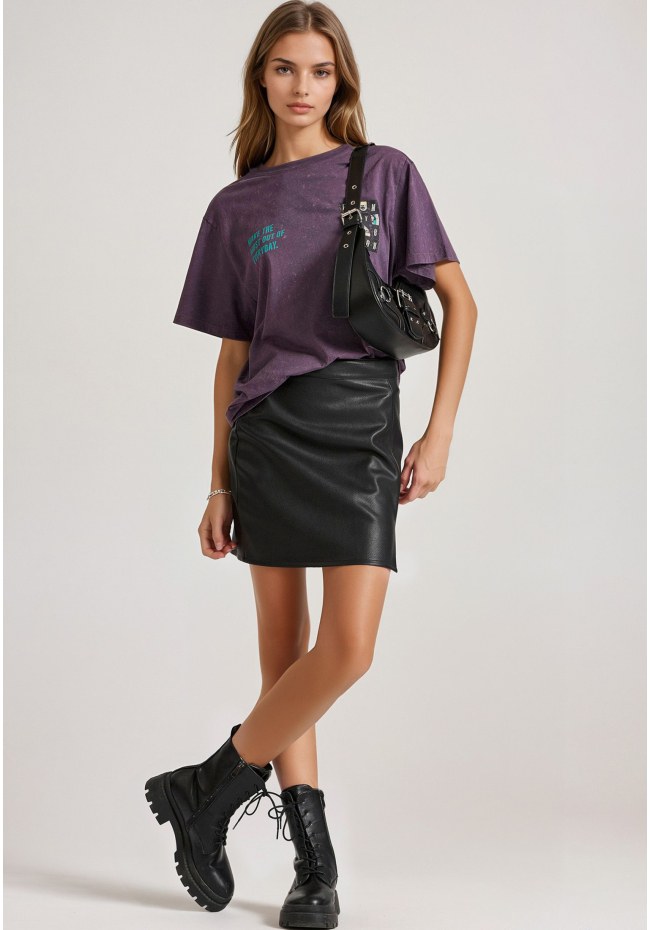 Mini φούστα από οικολογικό δέρμα (PU)