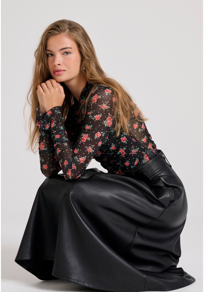 Midi φούστα με πιέτες από οικολογικό δέρμα (PU)