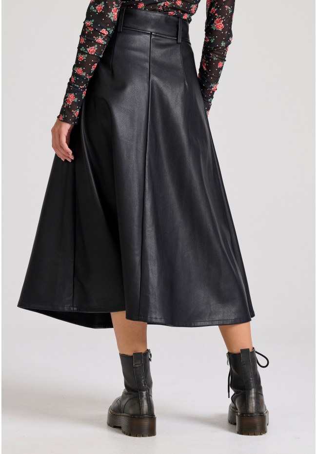 Midi φούστα με πιέτες από οικολογικό δέρμα (PU)