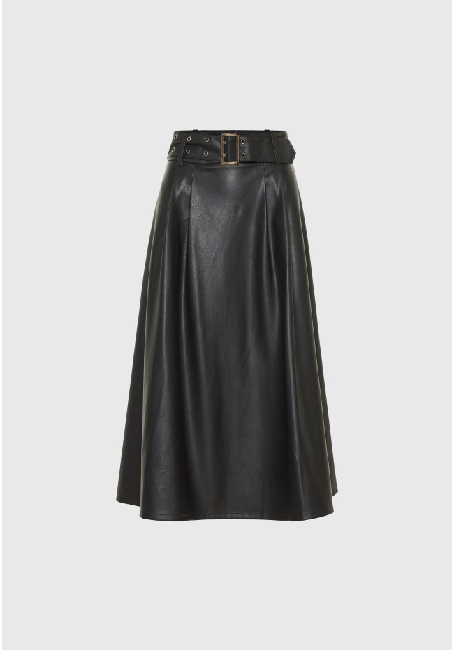 Midi φούστα με πιέτες από οικολογικό δέρμα (PU)