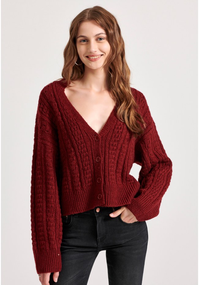 Relaxed fit cropped πλεκτή ζακέτα με σχέδιο στην πλέξη