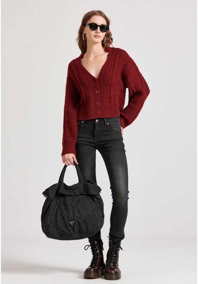 Relaxed fit cropped πλεκτή ζακέτα με σχέδιο στην πλέξη